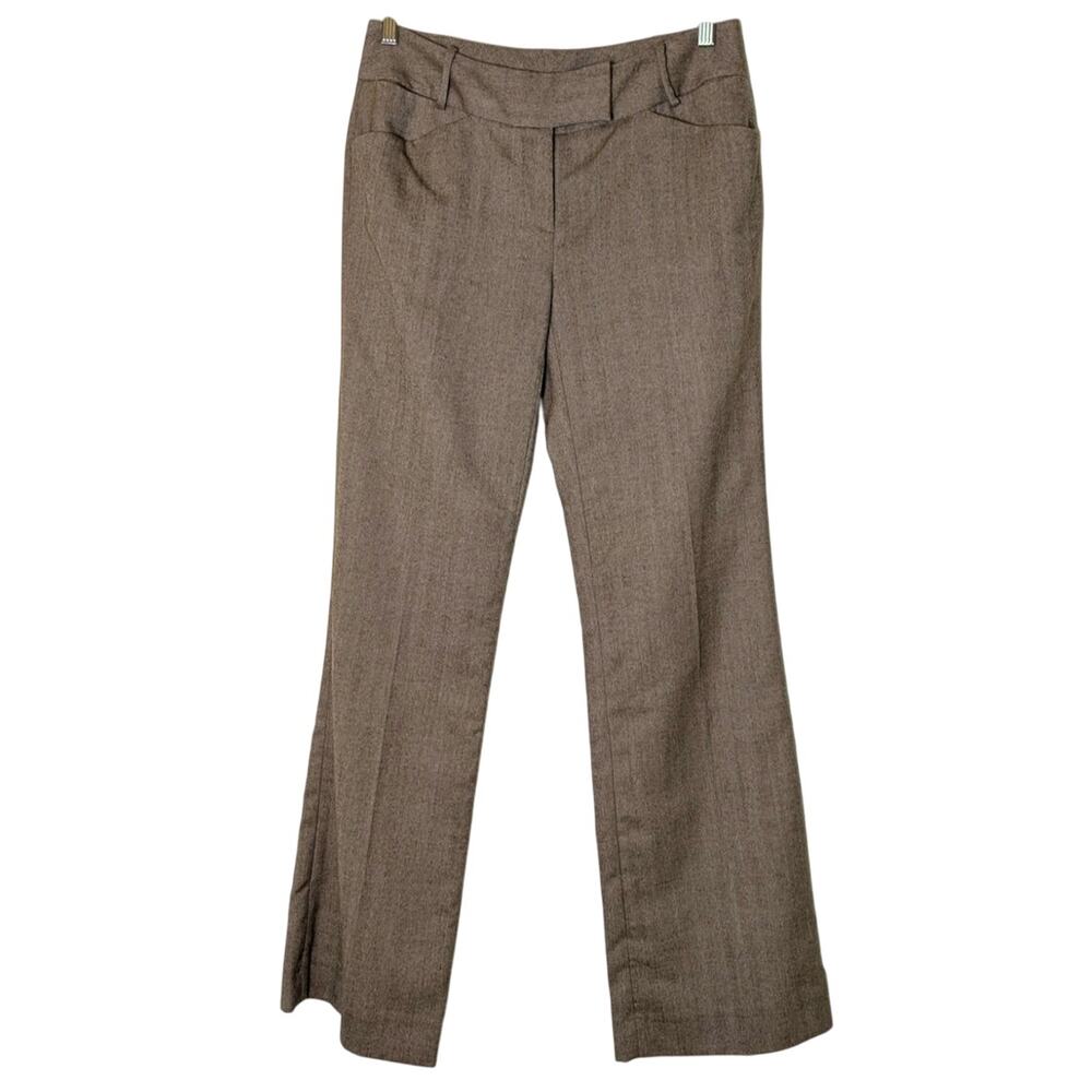 Calvin Klein Women Wool Herringbone Tweed Brown Trouser Pants Size 4 Acadamia